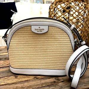 KATE SPADE Leather & Faux Straw Crossbody Handbag.